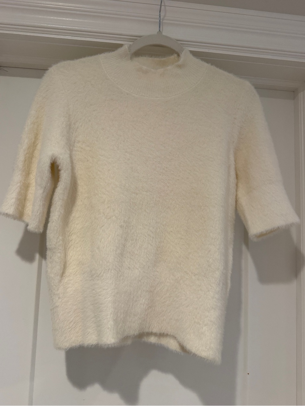 Bailey 44 Cream Fuzzy Short-Sleeve Mock Neck Top